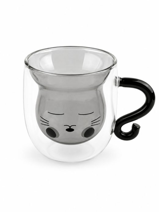 Vaso Doble Fondo Negro Forma De Gato 320 Ml