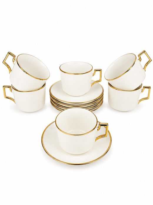 Set De Pocillos Con Plato Borde Dorado 200Ml X 6 - 5.5 Pulgadas