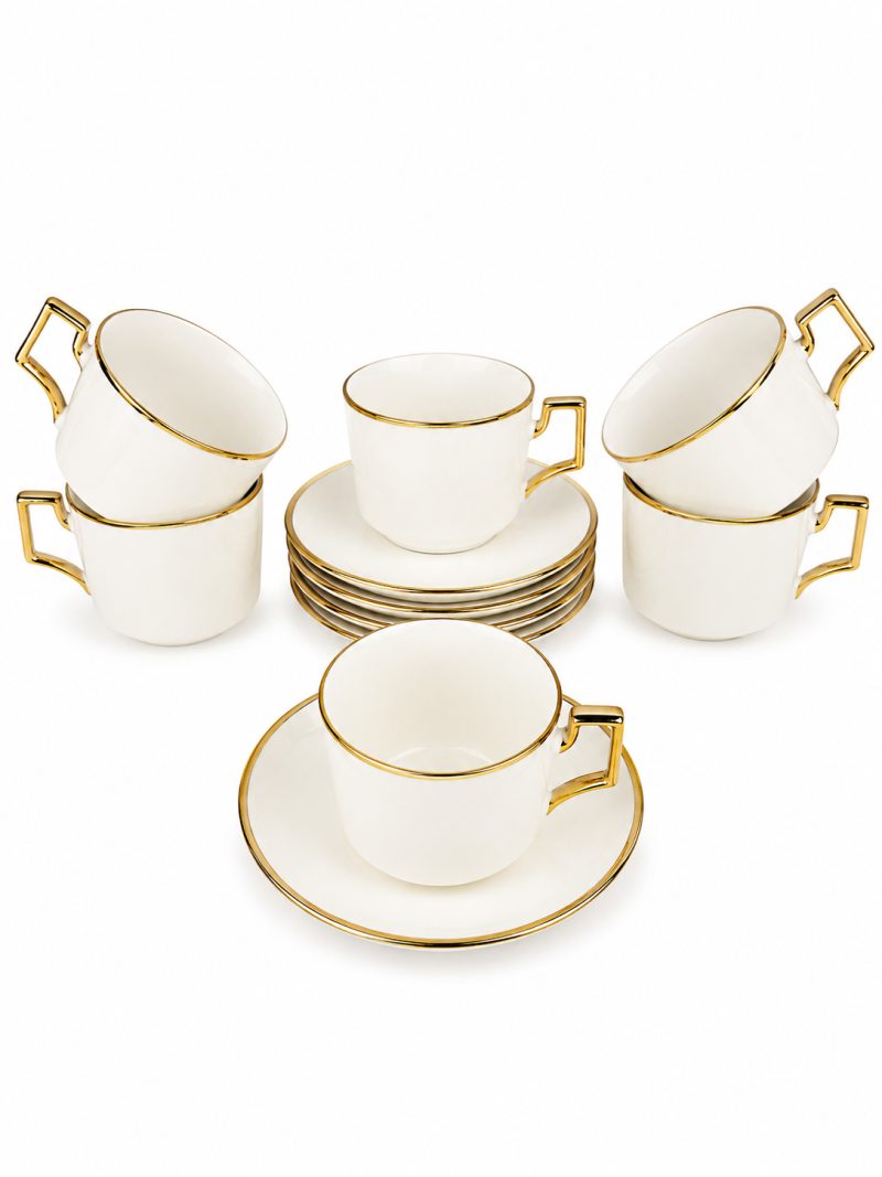 Set De Pocillos Con Plato Borde Dorado 200Ml X 6 - 5.5 Pulgadas